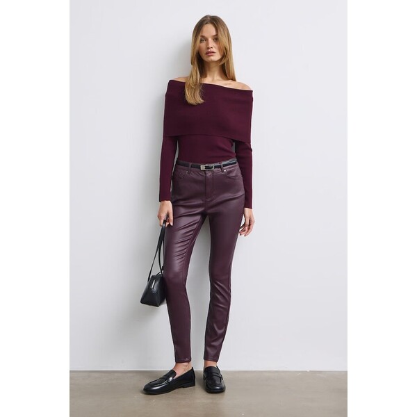 Medicine spodnie skinny damskie woskowane  bordowe RW26-SPD505