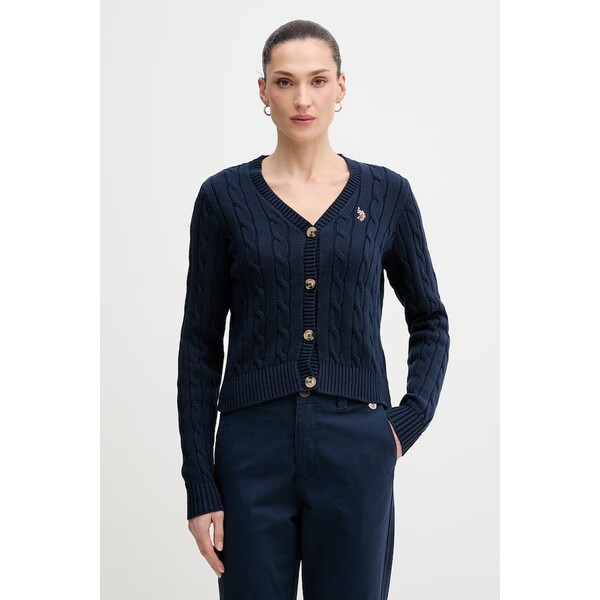 U.S. Polo Assn. kardigan damski bawełniany CABLE KNIT  granatowy WUP0400