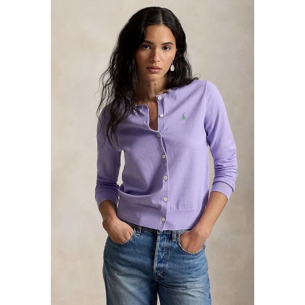 Polo Ralph Lauren kardigan damski z bawełną  fioletowy 211971871