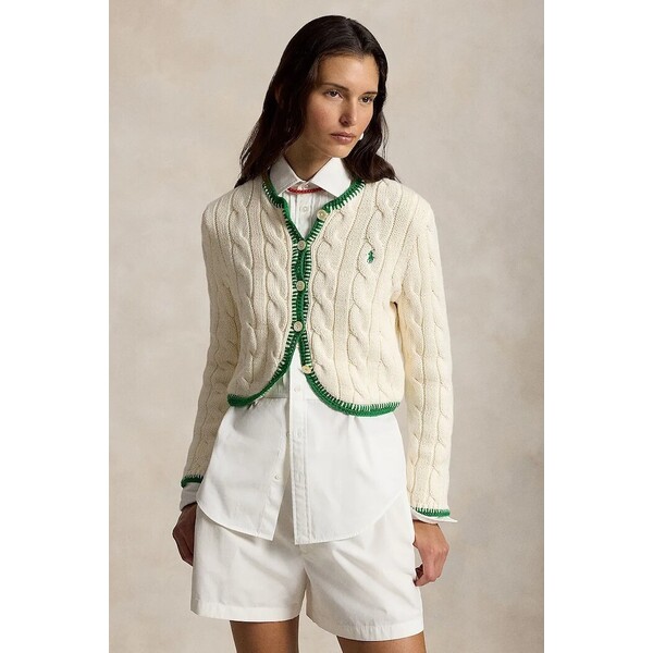 Polo Ralph Lauren kardigan damski bawełniany COTTON-SWEATER-CARDIGAN  beżowy 211A12716001