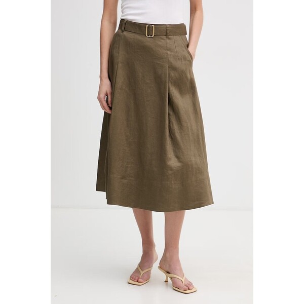 Tommy Hilfiger spódnica trapezowa lniana  zielona WW0WW49651