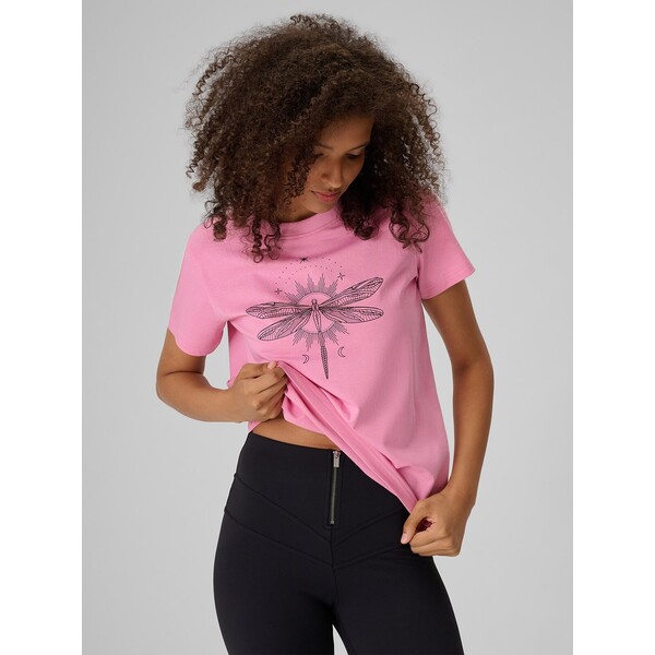 4F T-shirt regular z nadrukiem damski - różowy 4FRAW26TTSHF4651-56S