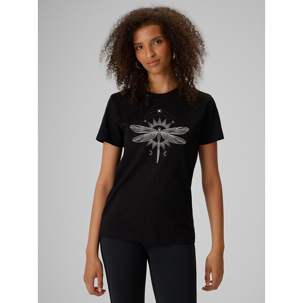4F T-shirt regular z nadrukiem damski - czarny 4FRAW26TTSHF4651-20S