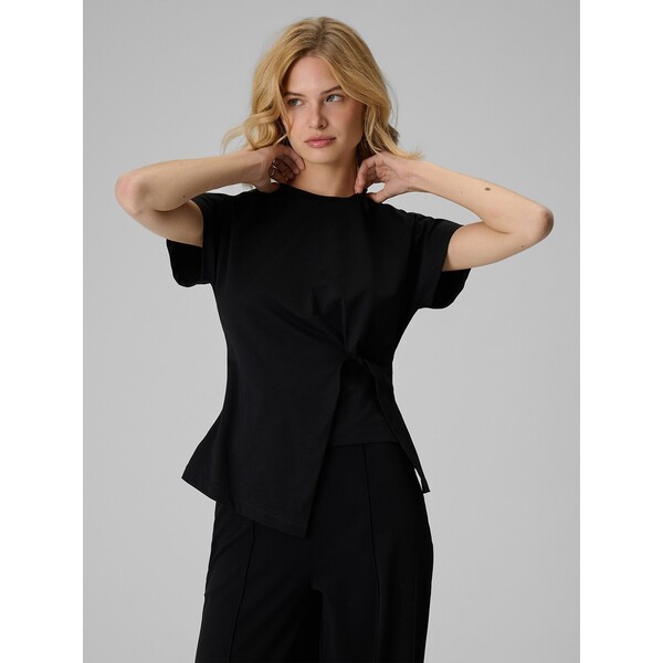 4F T-shirt slim z marszczeniem damski - czarny 4FRAW26TTSHF4634-20S