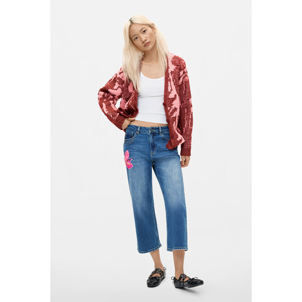 Desigual Kwieciste dżinsowe spodnie culotte 26WWDD085053