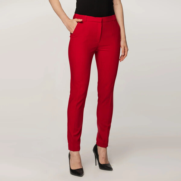 Willsoor Czerwone klasyczne spodnie garniturowe typu long size 67090