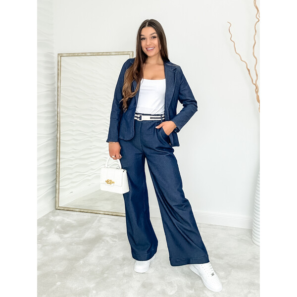 Rose Boutique Granatowe szerokie spodnie jeansowe Donna