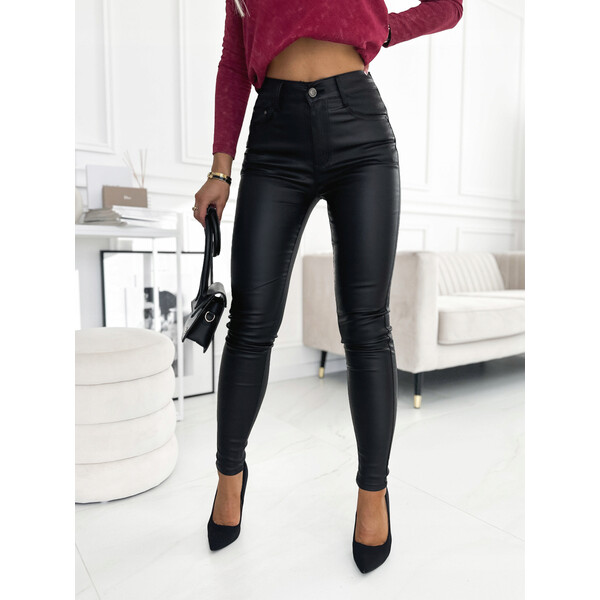 Rose Boutique Czarne skórzane spodnie push up