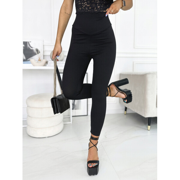 Rose Boutique Czarne elastyczne legginsy z przeszyciem