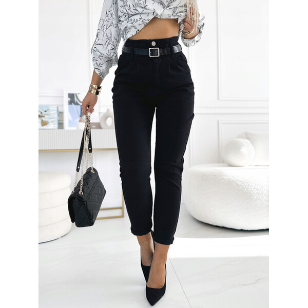 Rose Boutique Czarne spodnie mom fit z paskiem