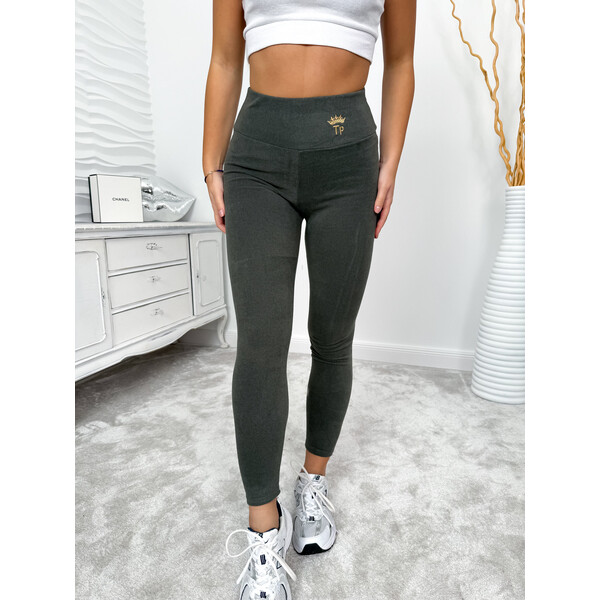 Rose Boutique Khaki ocieplane legginsy Crown