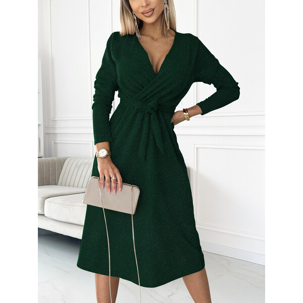 Rose Boutique Butelkowa zieleń elegancka sukienka z błyszczącą nitką