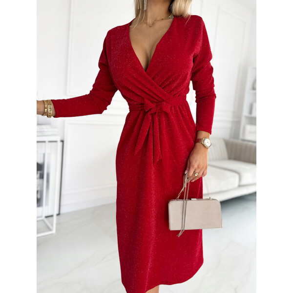 Rose Boutique Czerwona elegancka sukienka z błyszczącą nitką