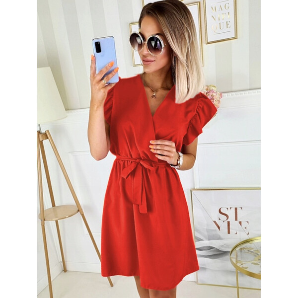 Rose Boutique Czerwona krótka sukienka rękaw motylek - BRAK PASKA
