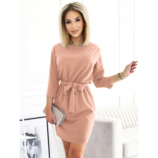 Rose Boutique Pudrowy róż elegancka sukienka wiązana w talii