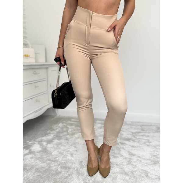 Rose Boutique Beżowe spodnie cygaretki z krytym zamkiem