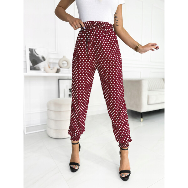 Rose Boutique Bordowe luźne spodnie w grochy