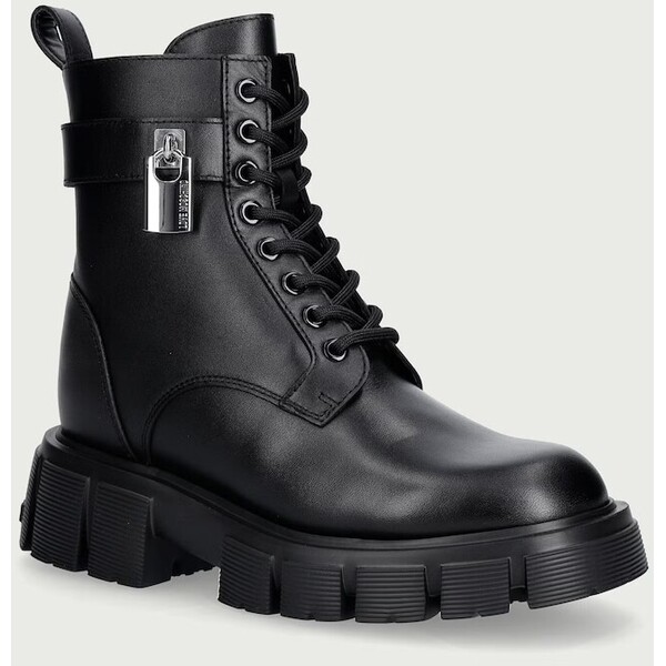 Love Moschino workery na platformie damskie skórzane  czarne JA24235G0PIA0000
