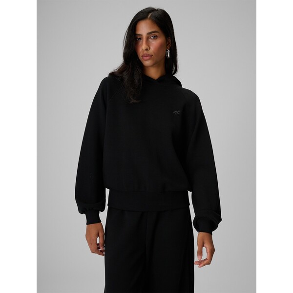4F Bluza dresowa regular z kapturem damska - czarna 4FRAW26TSWSF3476-20S