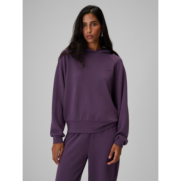4F Bluza dresowa regular z kapturem damska - fioletowa 4FRAW26TSWSF3476-51S