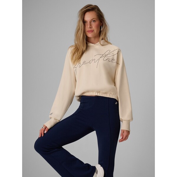 4F Bluza dresowa regular z kapturem damska - kremowa 4FWAW26TSWSF2670-12S