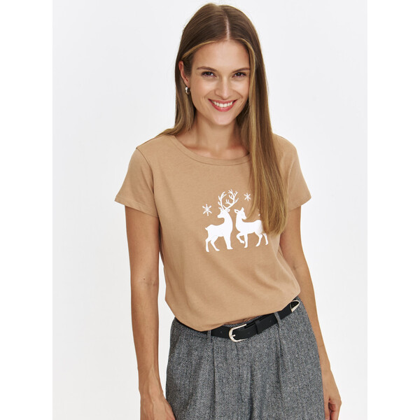 Top Secret Beżowy T-shirt z nadrukiem TSKW24TOP634480X00