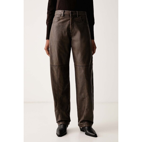 Pinko spodnie damskie z imitacji skóry  brązowe high waist 107077 A3E8 107077.A3E8