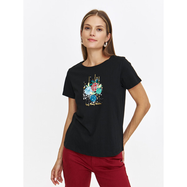 Top Secret Czarny T-shirt bawełniany z aplikacją TSKW24TOP633799X00