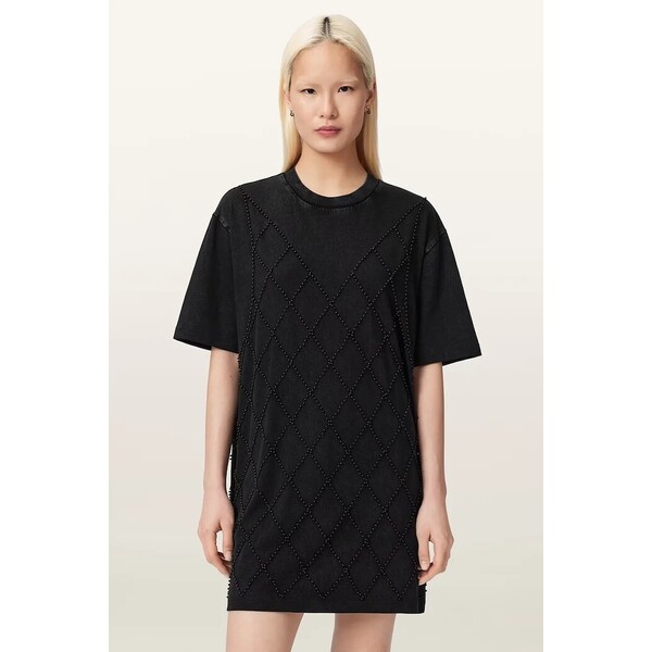 AllSaints sukienka oversize bawełniana DARCY  czarna gładka W038DF