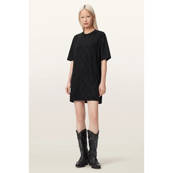 AllSaints sukienka oversize bawełniana DARCY  czarna gładka W038DF