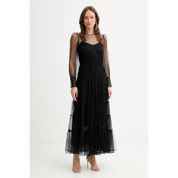 Twinset sukienka  kolor czarny maxi rozkloszowana 261TP2770