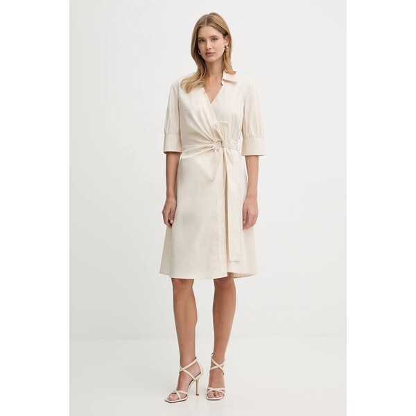 Pinko sukienka  kolor beżowy midi rozkloszowana 106602 A35Q 106602.A35Q