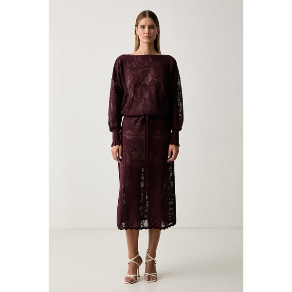 Twinset sukienka sweterkowa z bawełną  bordowa gładka 262TF3033