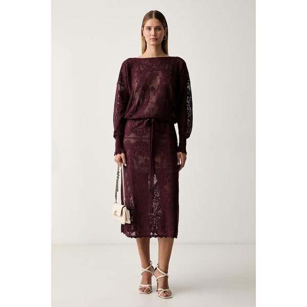 Twinset sukienka sweterkowa z bawełną  bordowa gładka 262TF3033