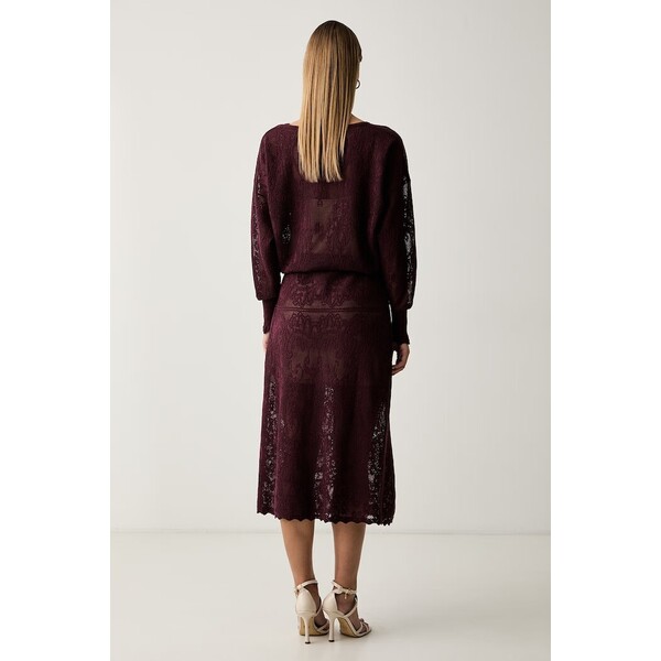 Twinset sukienka sweterkowa z bawełną  bordowa gładka 262TF3033
