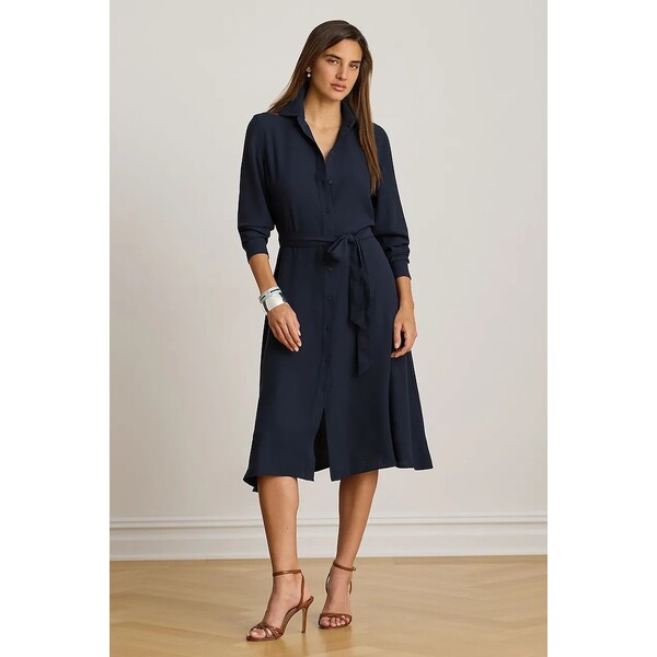 Lauren Ralph Lauren sukienka rozkloszowana  granatowa gładka 200P14803