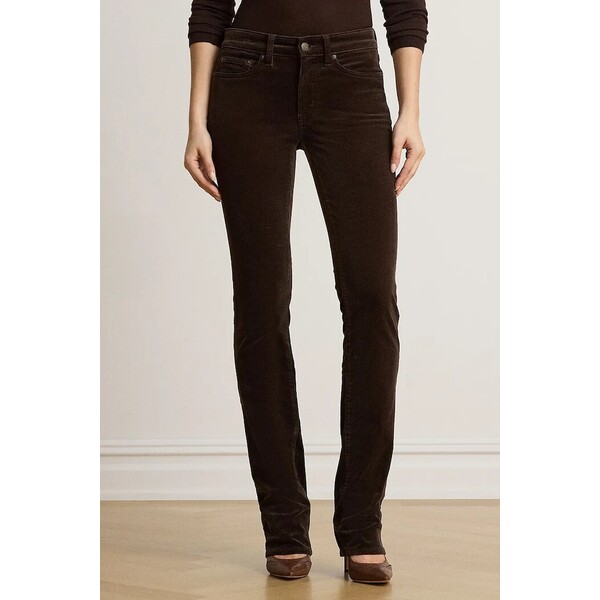 Lauren Ralph Lauren spodnie damskie sztruksowe  brązowe high waist 200B27754