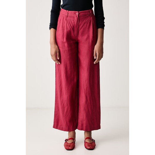 United Colors of Benetton spodnie damskie lniane  czerwone high waist 4AGHDF0CB