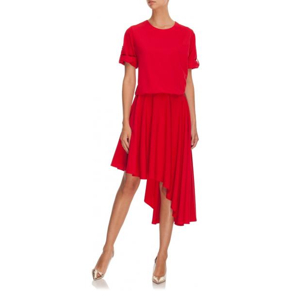 Joanna Hawrot Asymetryczna sukienka z wiązaniem na plecach czerwona