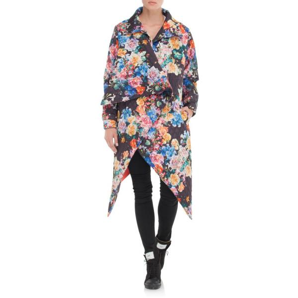 Joanna Hawrot Asymetryczny pikowany płaszcz w kwiaty multikolor