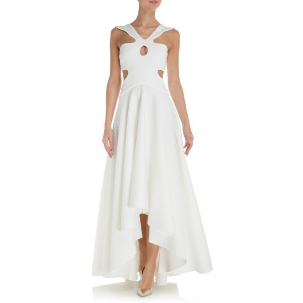 Eva Minge Asymetryczna sukienka maxi z cięciami biała