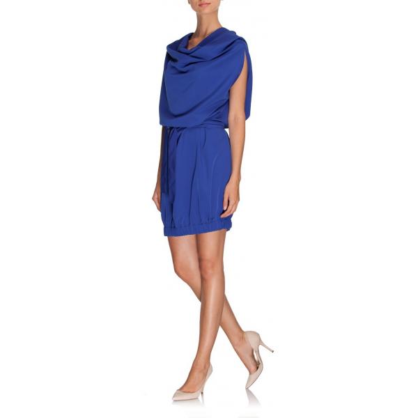 Joanna Hawrot Sukienka typu tuba z wiązaniem niebieska