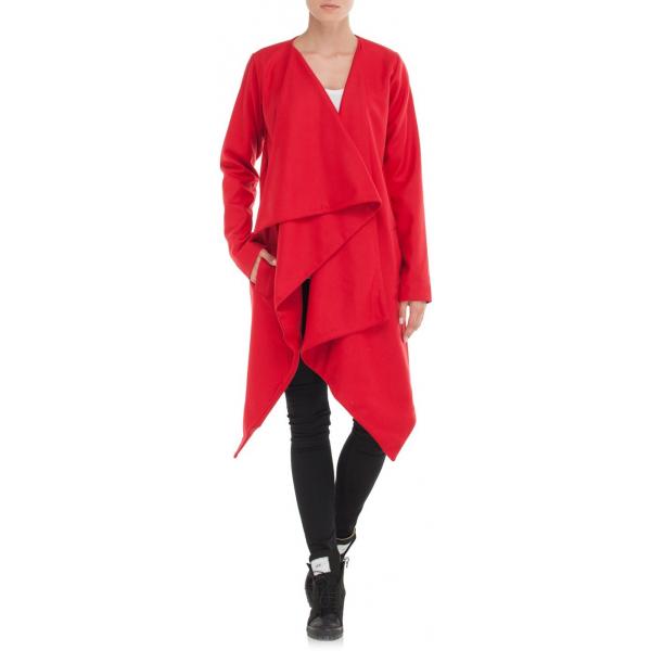 Joanna Hawrot Asymetryczny płaszcz z wełny czerwony