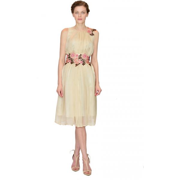Allure Jedwabna sukienka z aplikacją CHERI kremowa