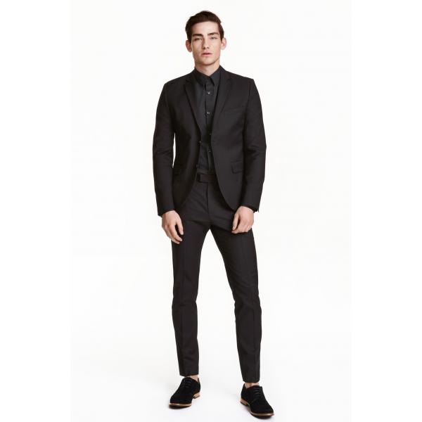 H&M Spodnie garniturowe Slim fit 0391750002 Czarny