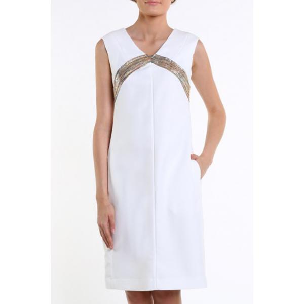 Tiffi Sukienka z ozdobnym dekoltem V biała