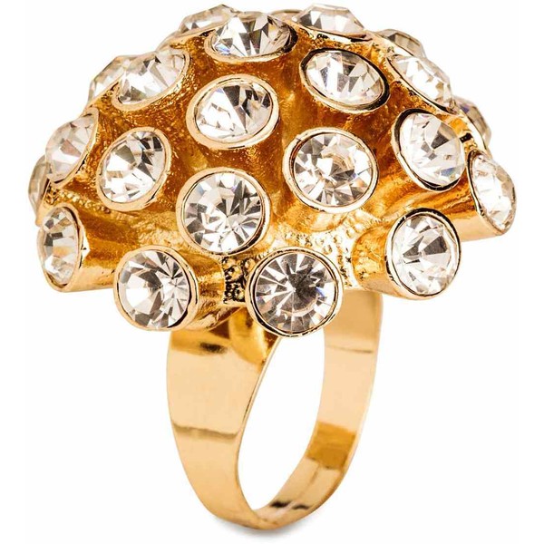 H&M Duży pierścionek ze strassem 0451974001 Złoty