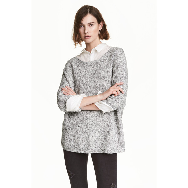H&M Sweter robiony lewym ściegiem 0244267014 Czarny/Biały melanż