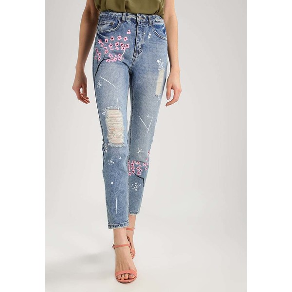 Missguided RIOT FLORAL Jeansy Slim fit stonewash M0Q21N01Z
