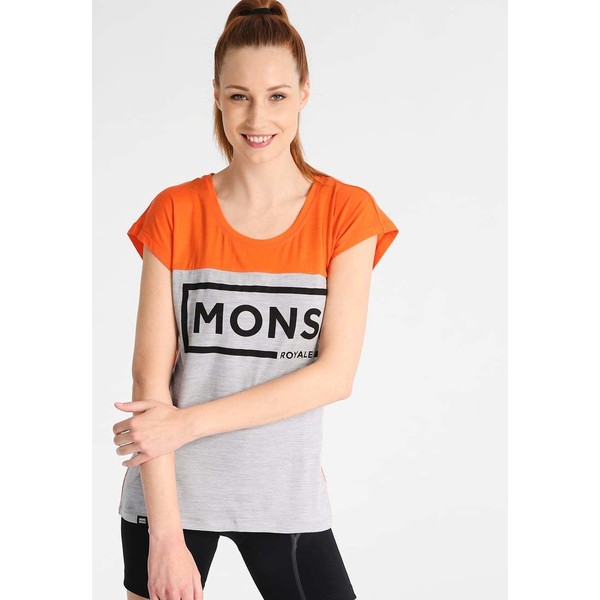 Mons Royale PHOENIX CAP T-shirt z nadrukiem tangelo/grey marl MOE41D006